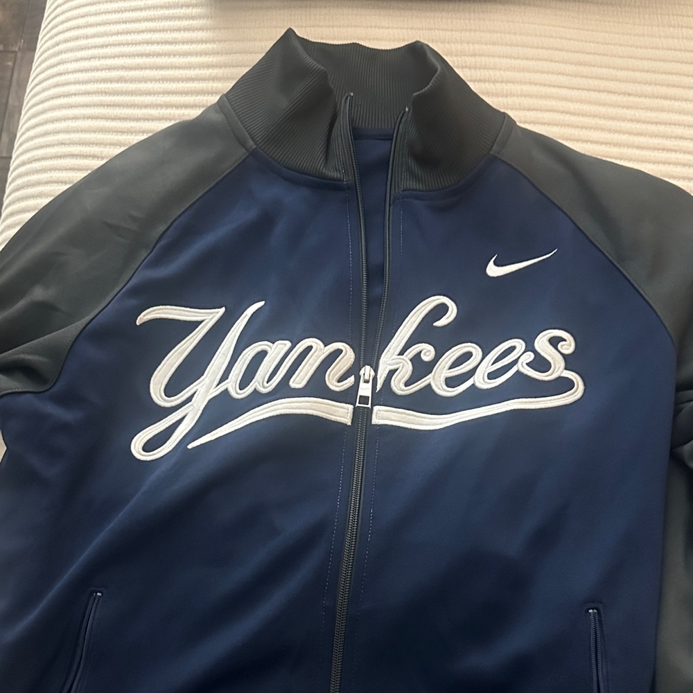 Nike Men's Blue and Gray Yankees Bomber Jacket